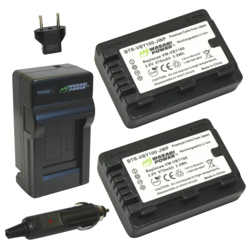 Wasabi Power Battery (2-Pack) and Charger for Panasonic VW-VBY100 and Panasonic HC-V110, HC-V130, HC-V201