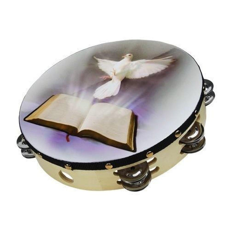 8" Dove & Bible Double Row Jingle Percussion Tambourine for Church