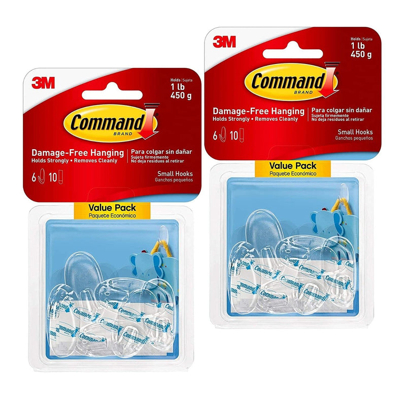 Command Small Hooks, Clear, 6-Hooks/Pack, 2-Packs, Organize Damage-Free 12 Hooks