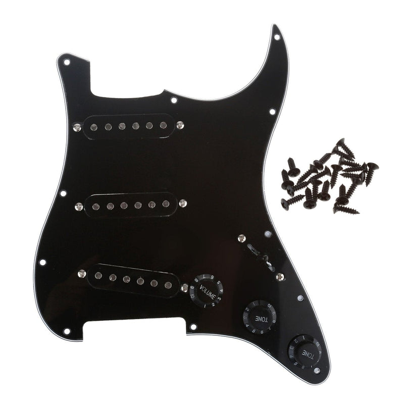 Musiclily SSS 11 Hole Strat Guitar Loaded Pickguard Prewired Scratch Plate with Single Coil Pickups Set for Fender USA/Mexican Strandard Straocaster Guitar Parts, Black