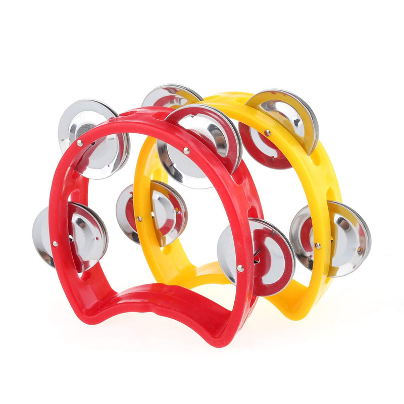 Musiclily Plastic Handheld Half Moon Tambourines Percussion Jingles Musical Instrument, Red/Yellow(Pack of 10) 10Pcs