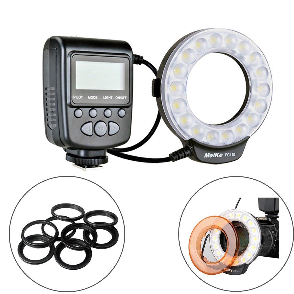 Meike LED Macro Ring Flash Light for Canon Nikon Sony Olympus DSLR Camera with 7 Adapter Rings FC-110