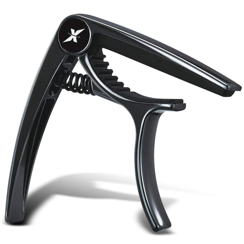 GUITARX X Capo for Acoustic Guitar, Electric Guitar Capo - Also For Bass, Ukulele, Banjo and Mandolin - #1 Brand Among Guitar Capos - Zinc Alloy, Glossy Metal Black Glossy Black