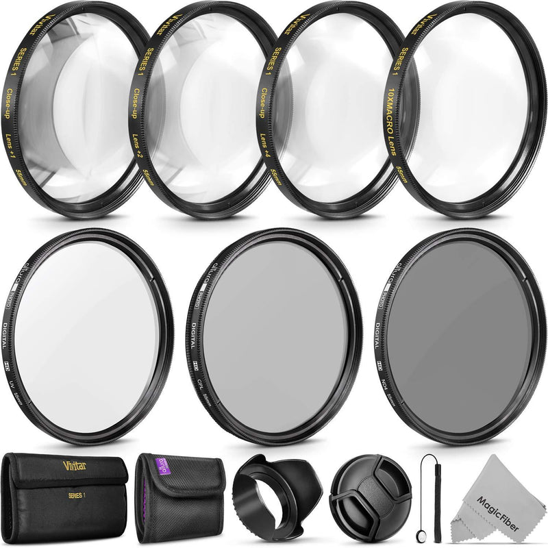 55mm Professional UV CPL ND4 Lens Filter and Close-Up Macro Accessory Kit for Lenses with a 55mm Filter Size