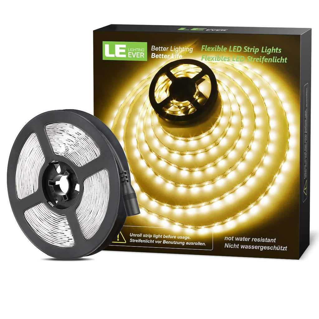 [AUSTRALIA] - LE 12V LED Strip Light, Flexible, SMD 2835, 16.4ft Tape Light for Home, Kitchen, Party, Christmas and More, Non-Waterproof, Warm White(Not Include Power Adapter) 