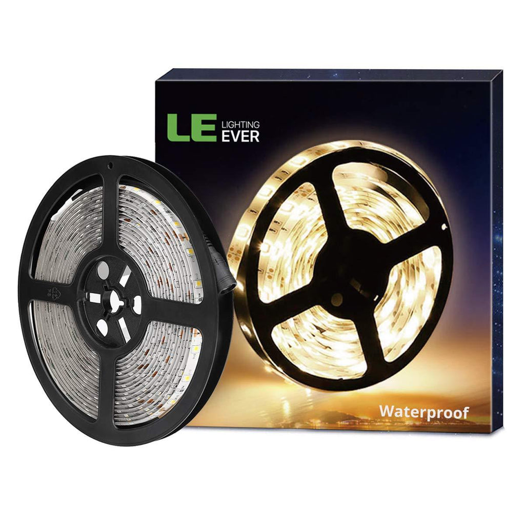 [AUSTRALIA] - LE 12V LED Strip Light, Flexible, Waterproof, SMD 2835, 300 LEDs, 16.4ft Tape Light for Home, Kitchen, Christmas and More, Warm White 