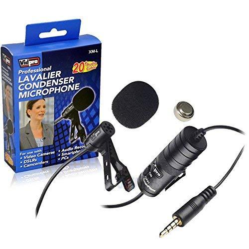 Vidpro XM-L Wired Lavalier microphone - 20' Audio Cable - Transducer type: Electret Condenser FOR Canon VIXIA HF R500 Camcorder