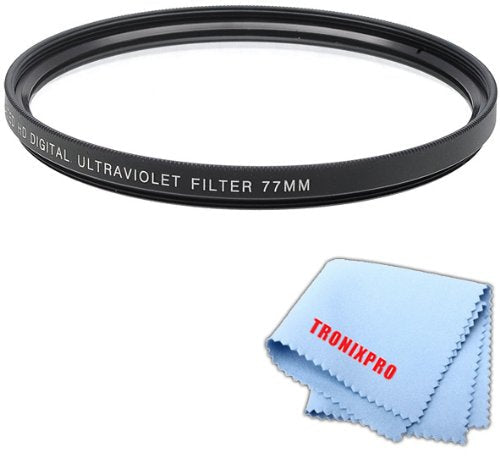 Tronixpro 77mm Pro Series High Resolution Digital Ultraviolet UV Protection Filter + Tronixpro Microfiber Cloth 77mm UV Filter
