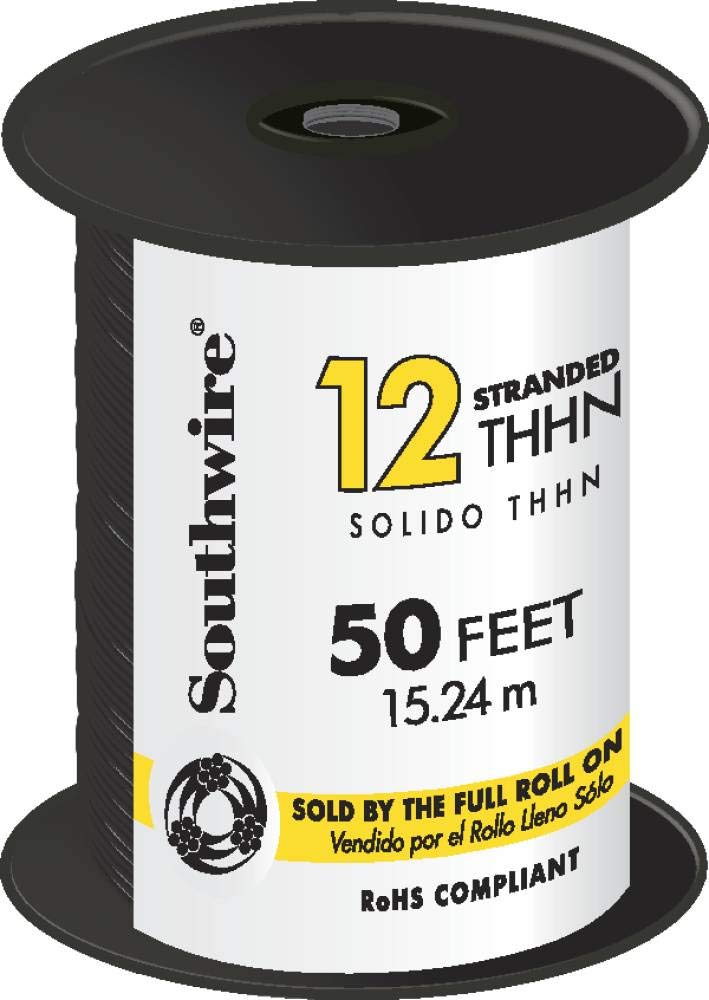 Woods 22964151 50 ft. 12 Black Stranded THHN Wire