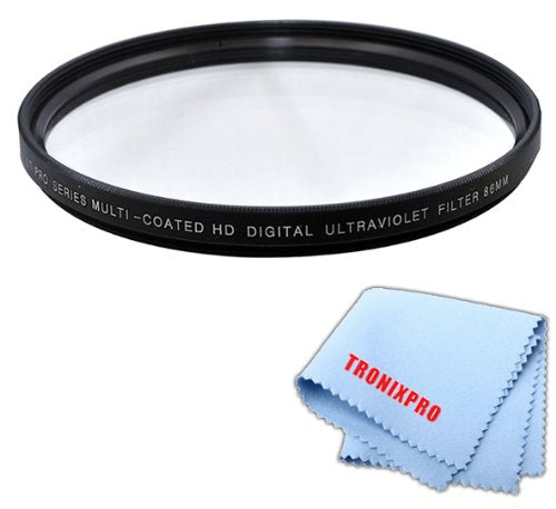 Tronixpro 86mm Pro Series High Resolution Digital Ultraviolet UV Protection Filter for For Sigma 150-500mm f/5-6.3 DG OS HSM APO Autofocus Lens, Sigma 180mm f/2.8 APO Macro EX DG OS HSM Lens, Tamron 200-500mm + Microfiber Cloth 86mm UV Filter