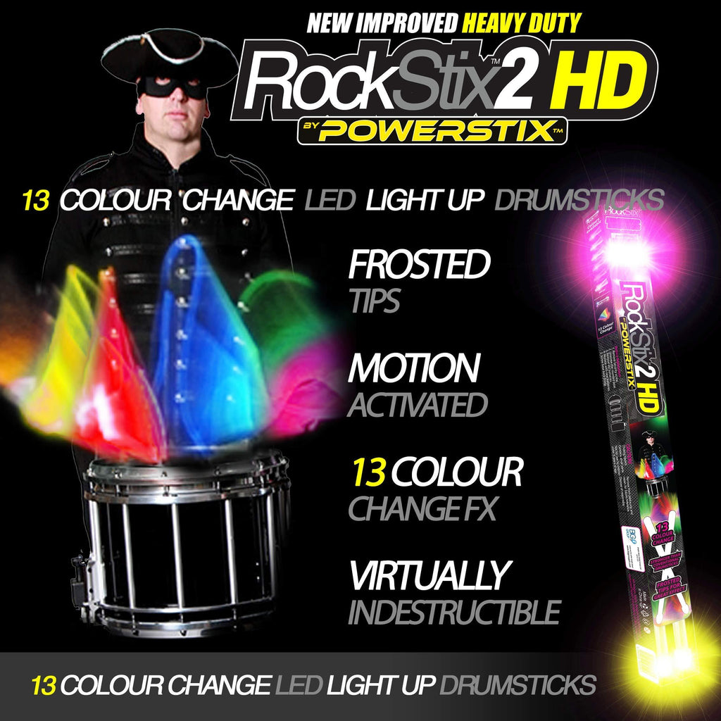 PAIR of ROCKSTIX 2 PRO - COLOUR CHANGING LED LIGHT UP DRUM STICKS