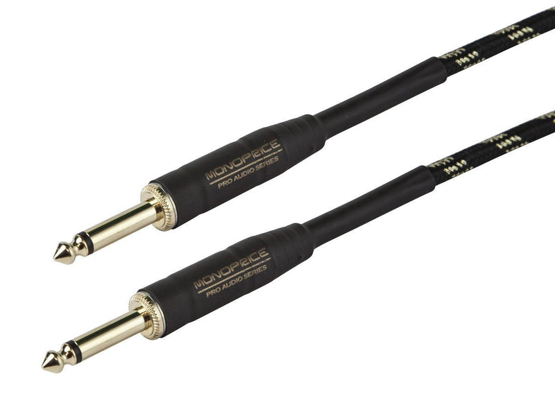 [AUSTRALIA] - Monoprice Braided Cloth 1/4 Inch (TS) Male 20AWG Instrument Cable Cord - 15 Feet- Black (Gold Plated) 15ft 