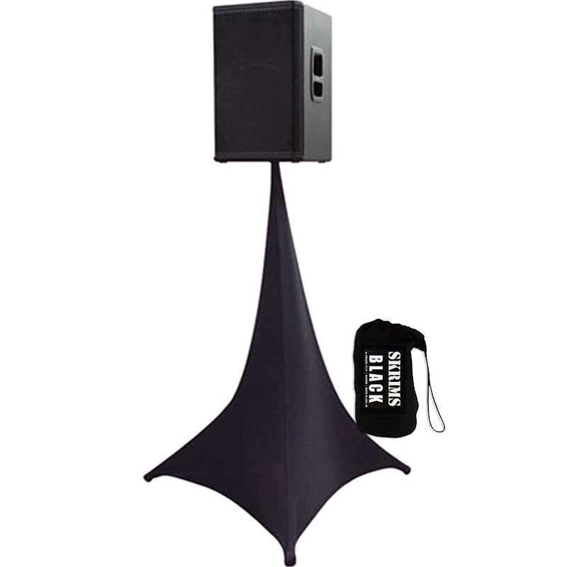 Amazin Gear SKRIMS Tripod Speaker Stand Stretch Cover - Triple Sided DJ Scrim - Black Spandex DJ Skirt with 3-Sides +FREE Bag (SKRIMS-3B)