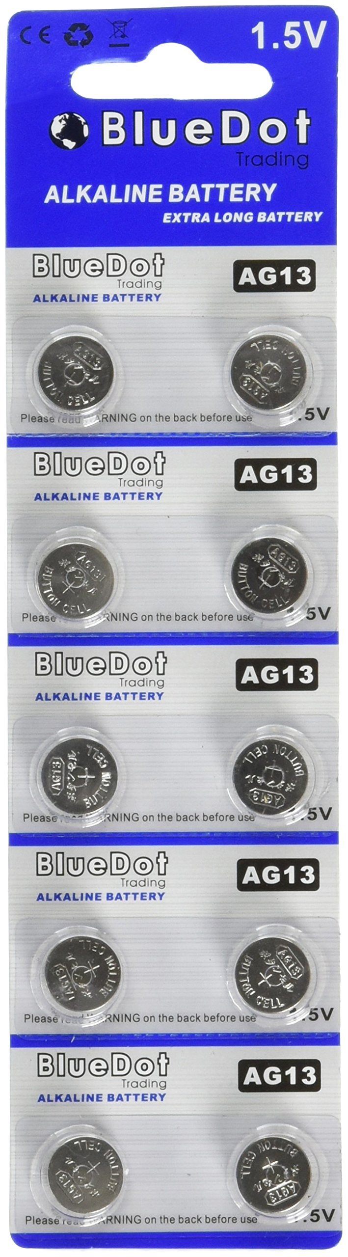BlueDot Trading AG13 LR44 LR1154 SR44 A76 357A 303 357 LR44 Alkaline Button Coin Cell 1.5v Battery for Watches, calculators, and Toys, Quantity 10 Count 10 Count (Pack of 1)