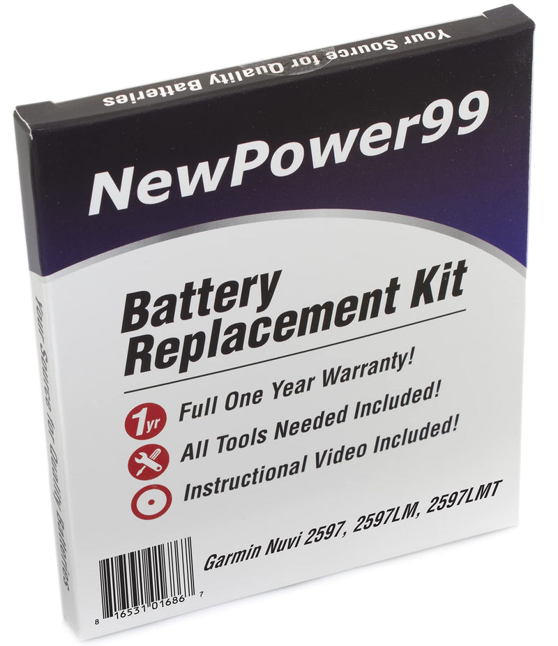 NewPower99 Battery Kit for Garmin Nuvi 2597, Nuvi 2597LM, Nuvi 2597LMT with Tools, Video Instructions, Long Life Battery