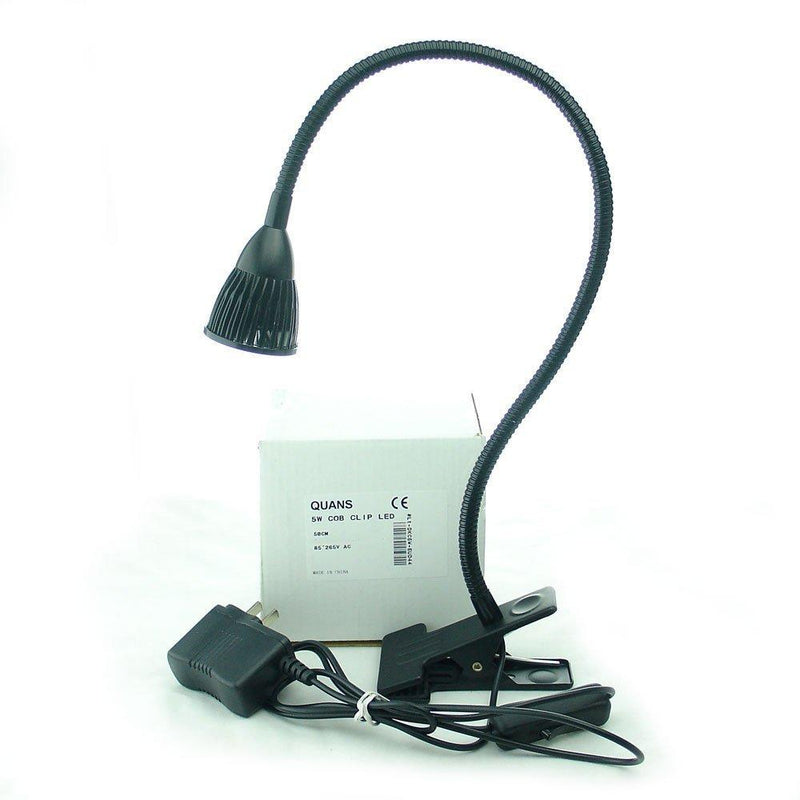 QUANS 5W Clip on Clamp Gooseneck COB LED Desk Table Light lamp Warm White 19inch Neck Black