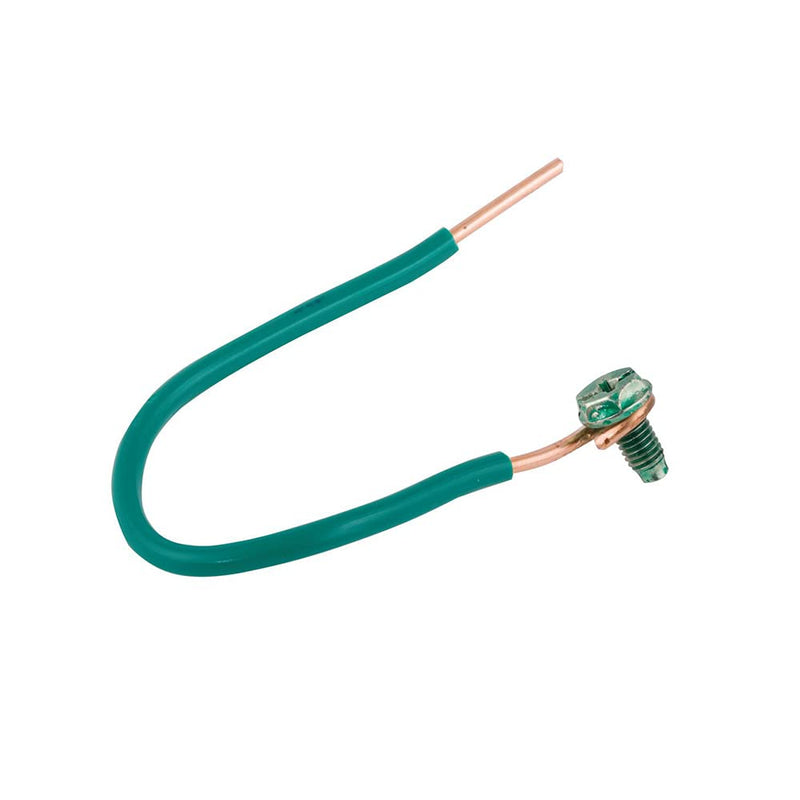 [AUSTRALIA] - RACO 8983-1, Grounding Pigtails, 12 Solid Insulated Copper Wire, 6" Length with 10-32 Captive Green Ground Screw with 4-Way Combo Head (10pc Pack) 