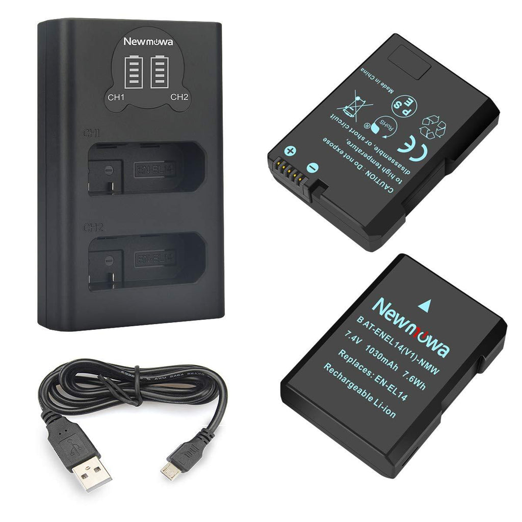 Newmowa EN-EL14 EN-EL14A Replacement Battery (2-Pack) and Smart Dual Charger LCD Display for Nikon EN-EL14 EN-EL14a and Nikon P7000 P7100 P7700 P7800 D3100 D3200 D3300 D3500 D5100 D5200 D5300 D5500