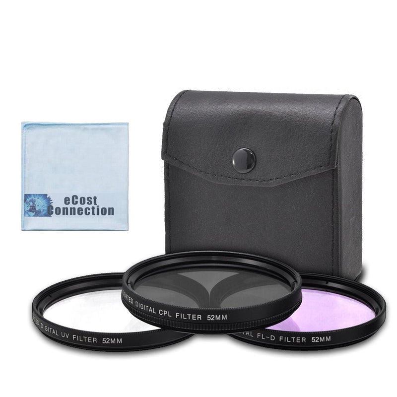 52mm High Resolution Pro Series Multi Coated HD 3 Pc. Digital Filter Set for Sony HDR-PJ790, FDR-AX33, HDR-PJ790, HDR-CX760E and More Lens Models + eCost Microfiber Cloth