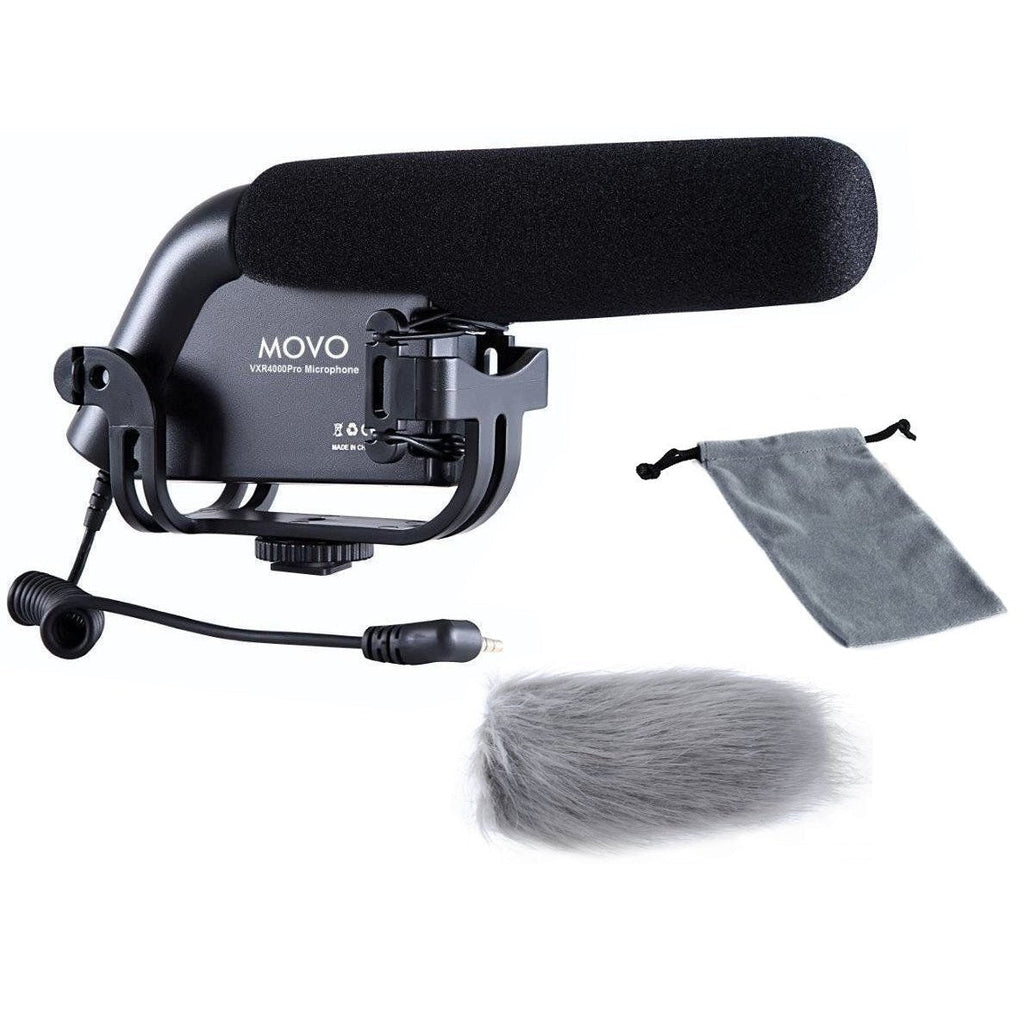 Movo VXR4000-PRO Shotgun Video Condenser Microphone for DSLR Video Cameras with Suspension Mount, 2-Step High Pass Filter and 3-Stage Audio Level Controls