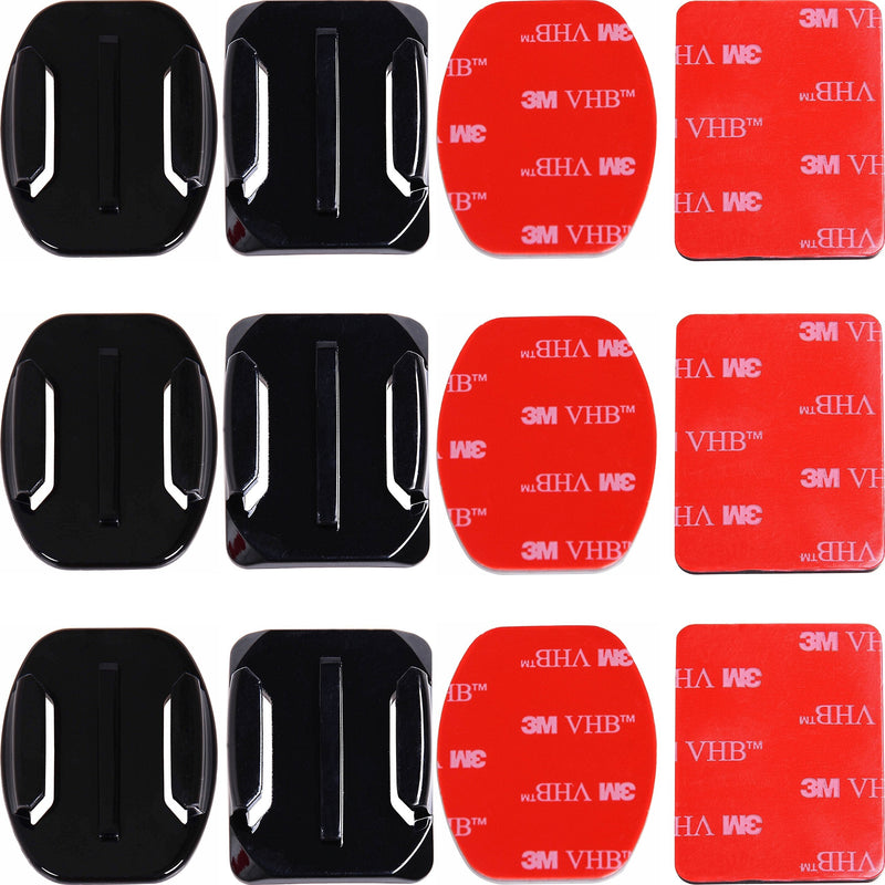 Adhesive Mounts for GoPro Cameras - 3x Curved & 3x Flat Mounts Bundle W/ 3M Sticky Pads- Tape Mount to Your Helmet/Bike/Board/Car- Fits ALL Go Pro Models - Premium Camera Accessories - 1 Year Warranty 3 Curved & 3 Flat Mounts