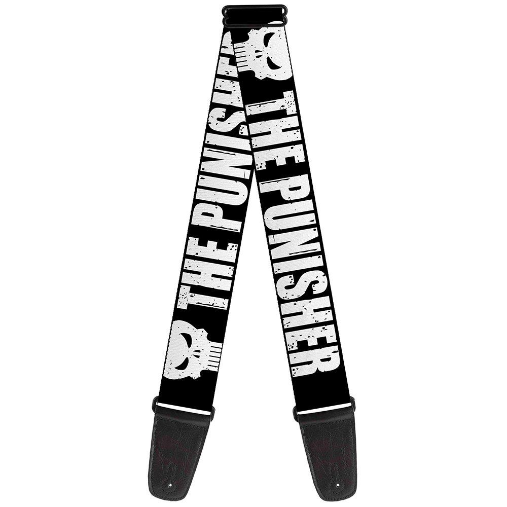 Guitar Strap The Punisher Bold Logo4 Weathered Black White 2 Inches Wide