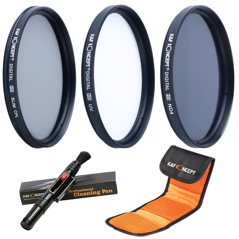 K&F Concept 55mm UV CPL ND4 Neutral Density Len Accessory Filter Compatible with Canon Nikon DSLR Camera + Cleaning Pen + Filter Pouch