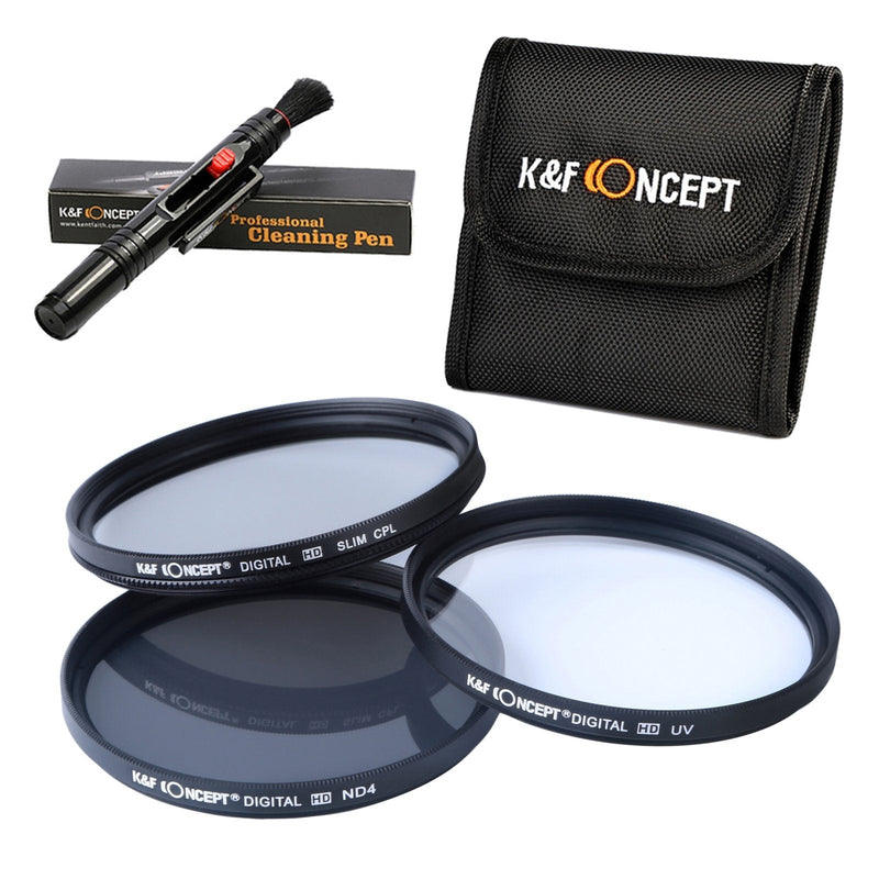 K&F Concept 77mm UV CPL ND4 Neutral Density Len Accessory Filter Compatible with Canon Nikon DSLR Camera + Cleaning Pen + Filter Pouch