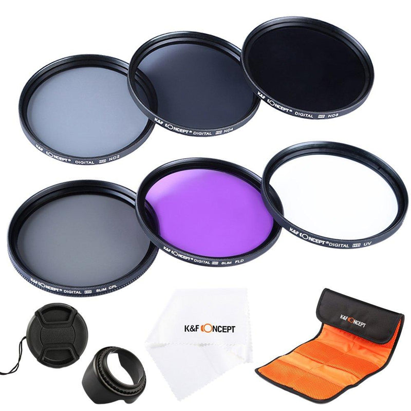 58mm Filter, K&F Concept 58mm Lens Filter Kit Slim UV Filter + Polarizing Filter + Neutral Density Filter Set (ND2 ND4 ND8) + Slim FLD Lens Filter Set Compatible with Canon Digital Camera Lens