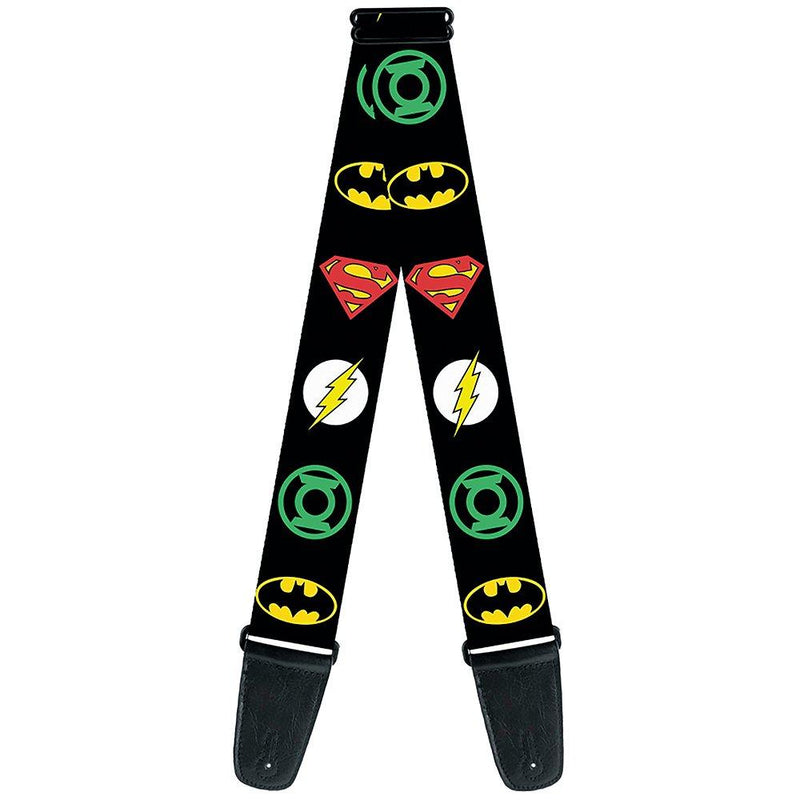 Buckle-Down Guitar Strap - Justice League Superhero Logos - 2" Wide - 29-54" Length