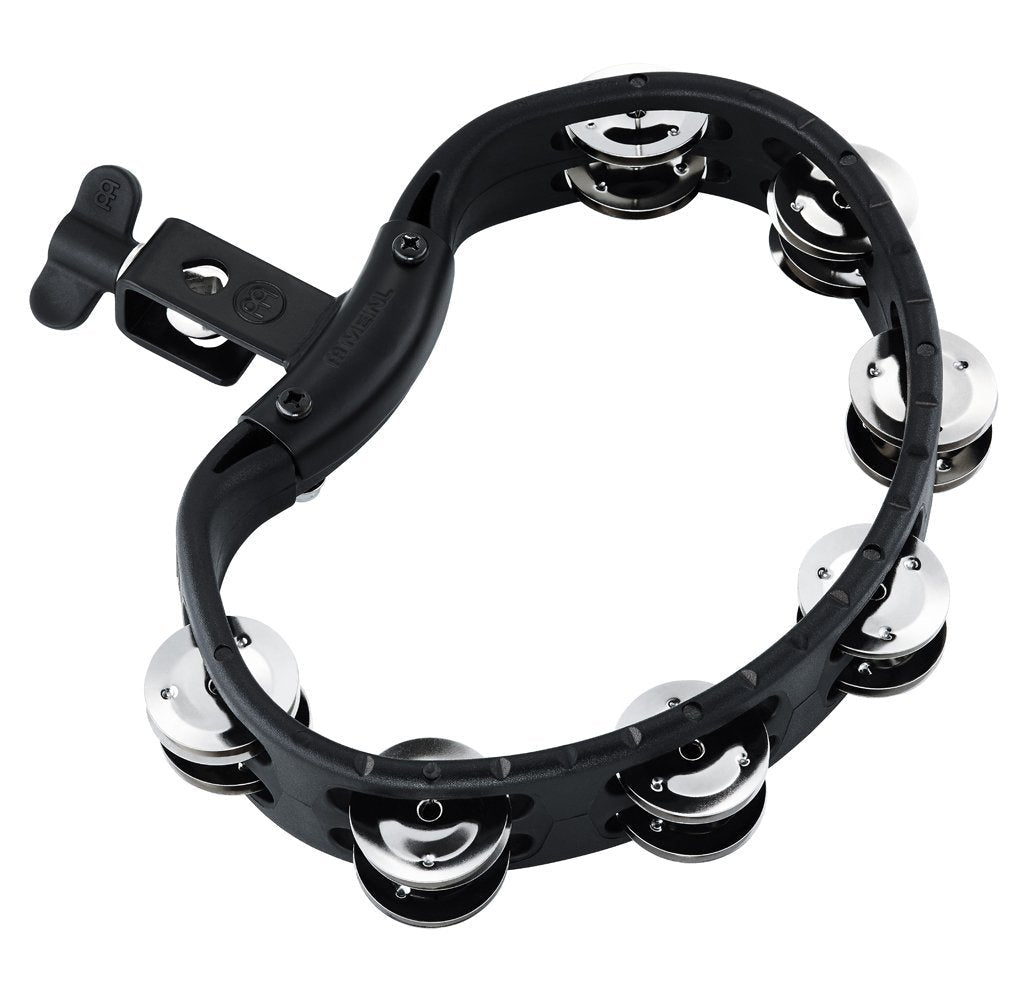 Meinl Percussion HTMT2BK Mountable ABS Plastic Tambourine with Guiro Style Frame, Double Row Steel Jingles