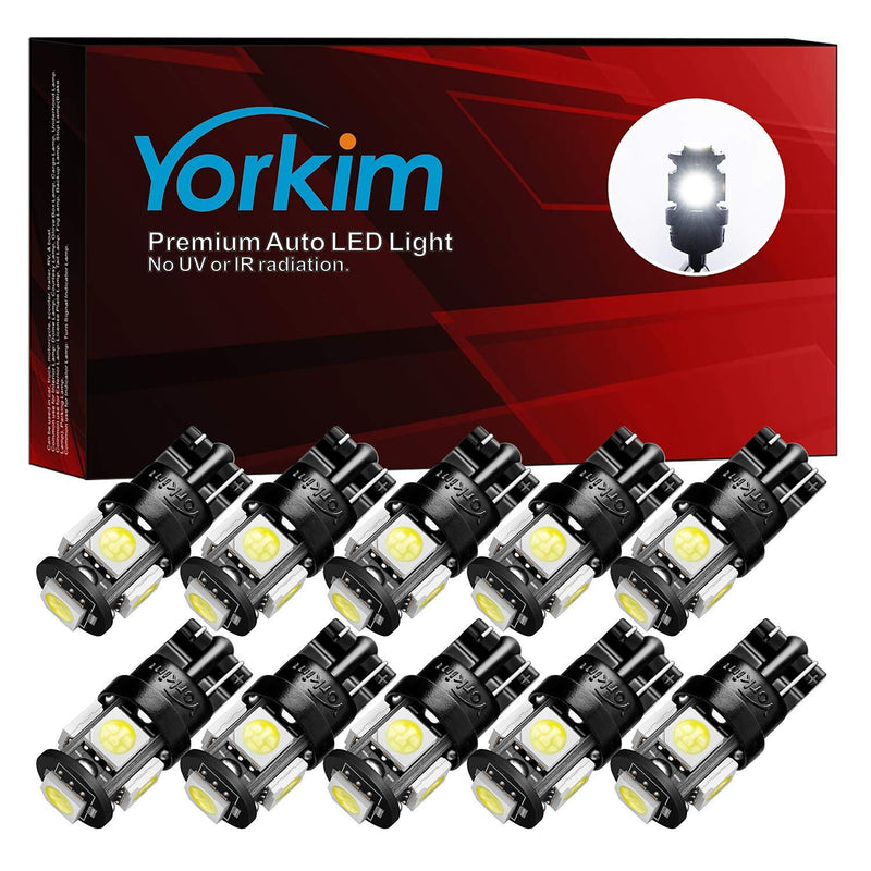 Yorkim 194 LED Bulbs White 6000k Super Bright 5th Generation, T10 LED Bulbs, 168 LED Bulb for Car Interior Dome Map Door Courtesy License Plate Lights W5W 2825, Pack of 10