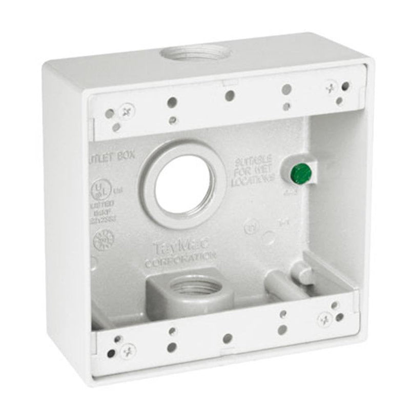 [AUSTRALIA] - TayMac DB375WH 3/4-Inch 3 Hole 2-Gang Weatherproof Box, 3/4-Inch Outlets, White 