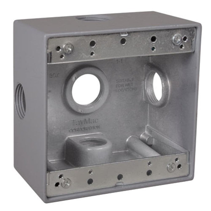 TayMac DD575XS 4-1/2-Inch X 4-1/2-Inch Gang Weatherproof Box, 3/4-Inch Outlets, Side Lug, Gray