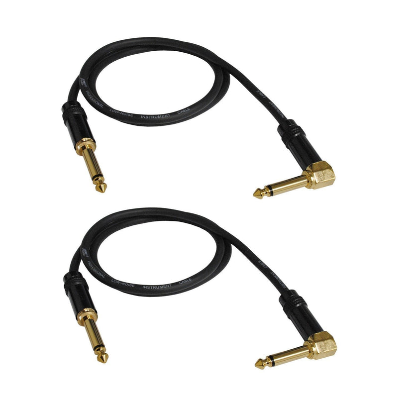 Audio 2000s E28103P2 1/4" TS Right Angle to 1/4" TS 3 Feet Patch Cable (2 Pack)