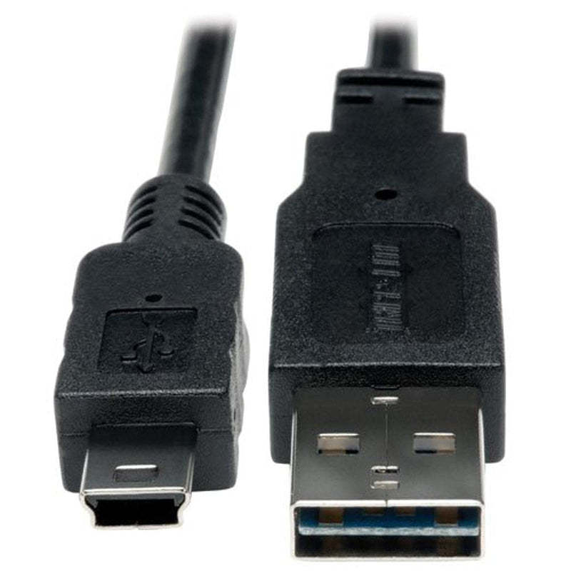 Tripp Lite Universal Reversible USB 2.0 Hi-Speed Converter Adapter Cable (Reversible A to 5Pin Mini-B M/M) 1-ft.(UR030-001), Black