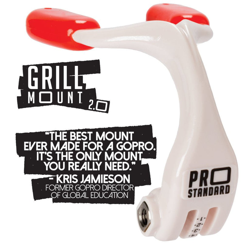 Pro Standard Grill Mount 2. 0 - The Best Mouth Mount Compatible with GoPro Cameras (White/red) white/red