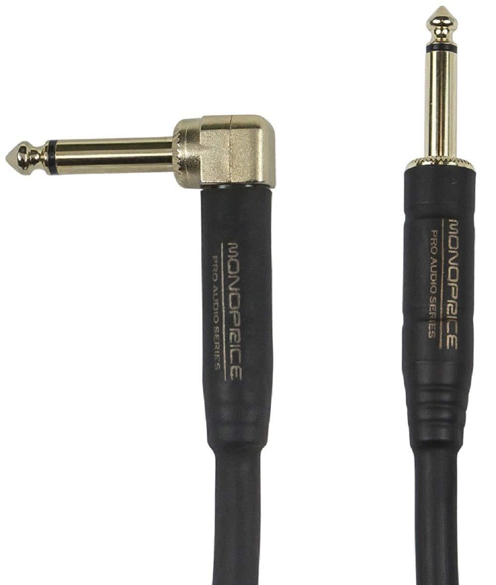 [AUSTRALIA] - Monoprice Braided Cloth 1/4 Inch (TS) Male Straight to Right Angle 20AWG Guitar/Instrument Cable Cord - 20 Feet- Blue Pattern (Gold Plated) 