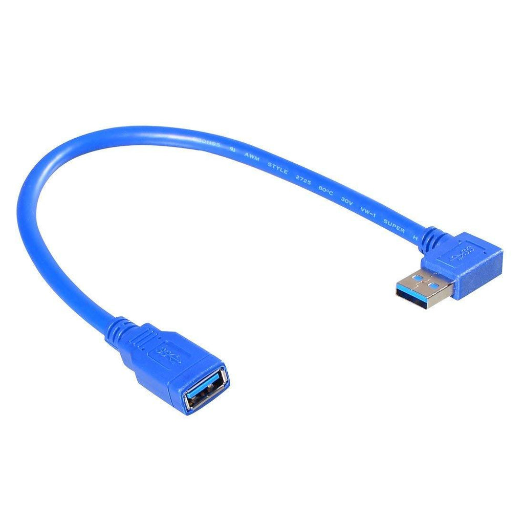 Left Angle USB 3.0 Extension Cable Male to Female (1 Foot = 30 Centimeters, Blue)