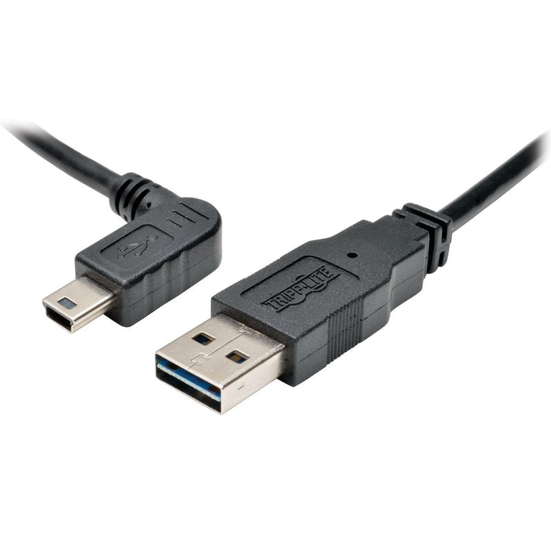 TRIPP LITE 3-Feet USB 2.0 Universal Reversible Cable A to Le-Feet Angle 5-Pin Mini B, Black (UR030-003-LAB)