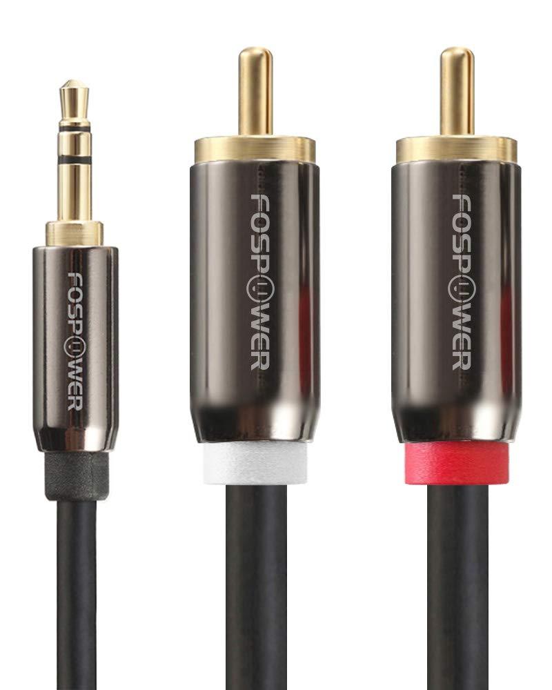 3.5mm to RCA Cable (6FT), FosPower RCA Audio Cable 24K Gold Plated Male to Male Stereo Aux Cord [Left/Right] Y Splitter Adapter Step Down Design 6 Feet