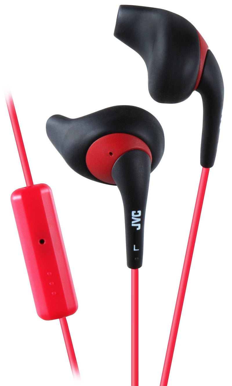 JVC Gumy Sport HA-ENR15 Earbuds - in Ear Headphones with Nozzle Secure Comfort Fit, Sweat Proof, 3.3ft Color Cord with iPhone Compatible Slim Plug (Black/Red) Black/ Red