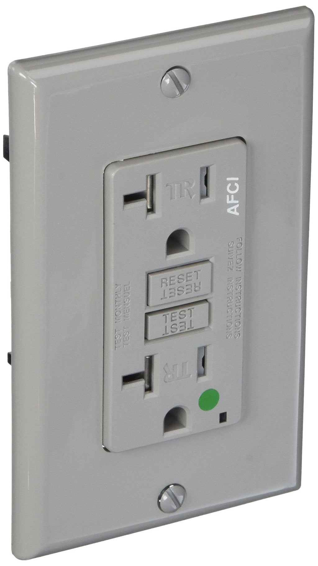 Leviton AFTR2-HGG 20-Amp 125-volt Tamper Resistant Hospital Grade AFCI Duplex Receptacle, Gray