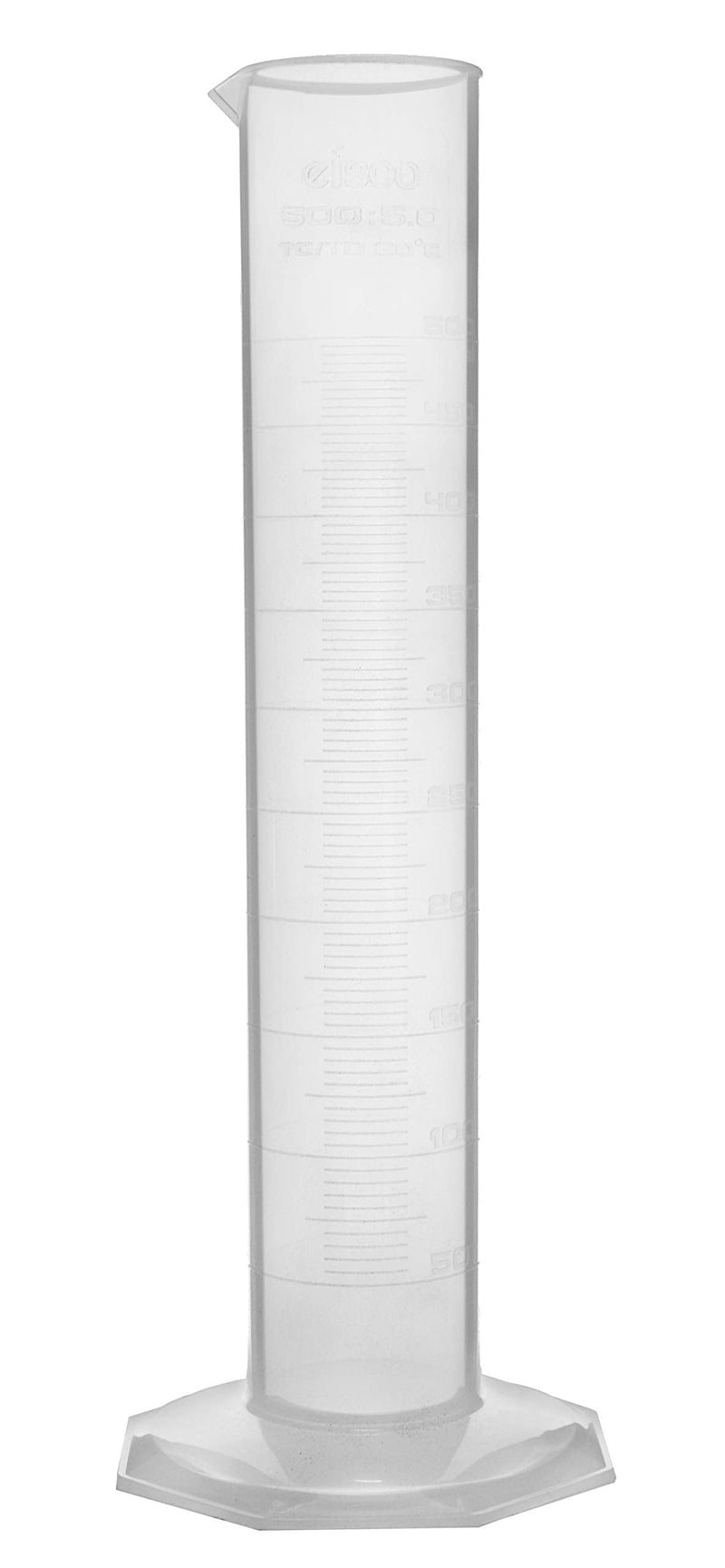 500mL Graduated Cylinder - Premium Polypropylene, Hexagonal Base - Class B, 5mL Graduation