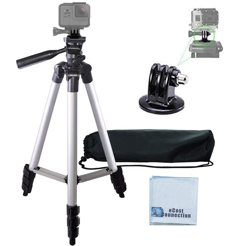 50" Aluminum Camera Tripod with Built in Bubble Level Indicator for All GoPro HERO Cameras + Tripod Mount & an eCostConnection Microfiber Cloth 50" Tripod for GoPro