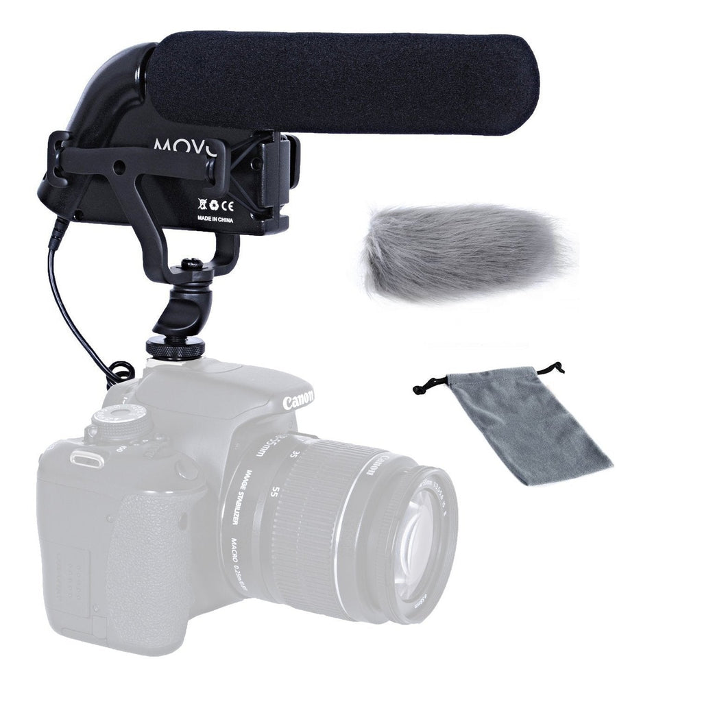Movo VXR5000 Shotgun Condenser Video Microphone - All-Metal Build with High-Pass Filter, Foam and Furry Windscreens, Case - for Canon, Nikon DSLR Video Cameras