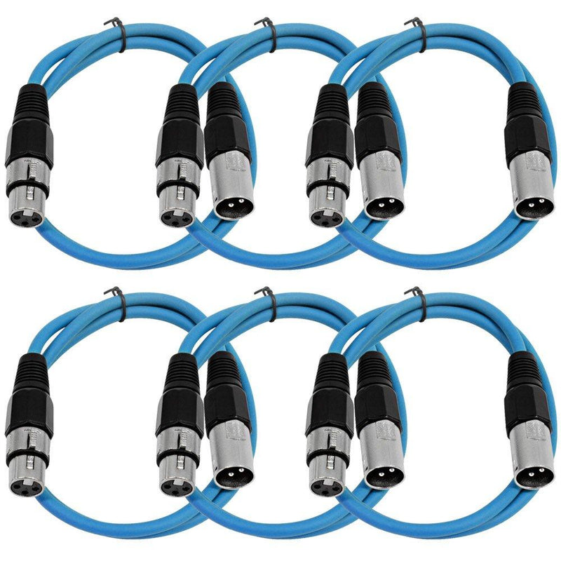 [AUSTRALIA] - SEISMIC AUDIO - SAXLX-2-6 Pack of 2' Blue XLR Male to XLR Female Patch Cables - Balanced - 2 Foot Patch Cords 