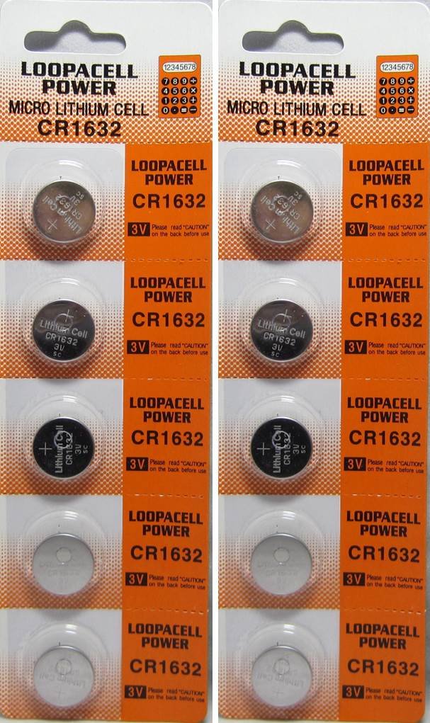 Loopacell CR1632 3 Volt Lithium Coin Battery 10 Pack (2 Packs of 5)