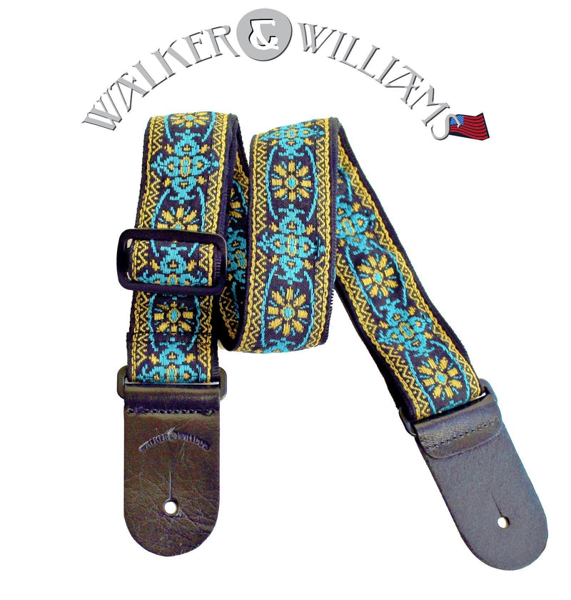 Walker & Williams H-01 Blue Woodstock Woven 60's Style Hootenany Hippie Guitar Strap