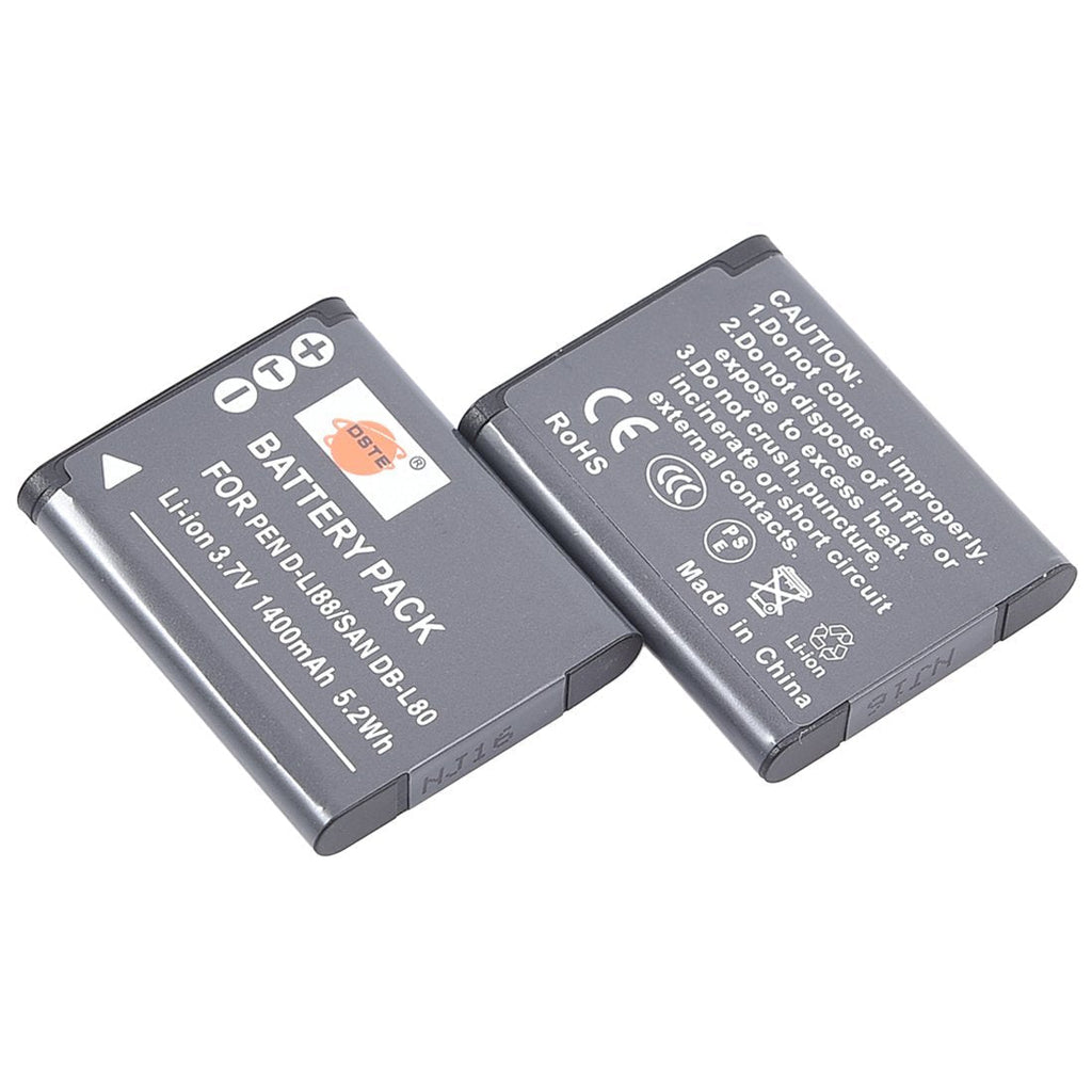 DSTE Replacement for 2X D-Li88 Li-ion Battery Compatible Pentax Optio H90 P70 P80 W90 WS80 Camera as DB-L80 VW-VBX070